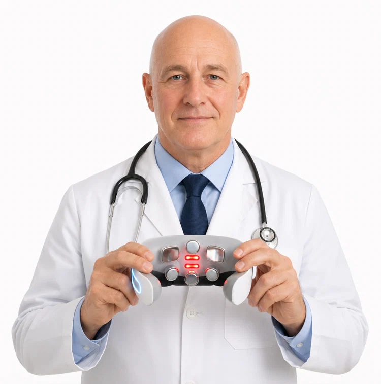 Physician holding the Vittaura MagicPro 3.0 neck device